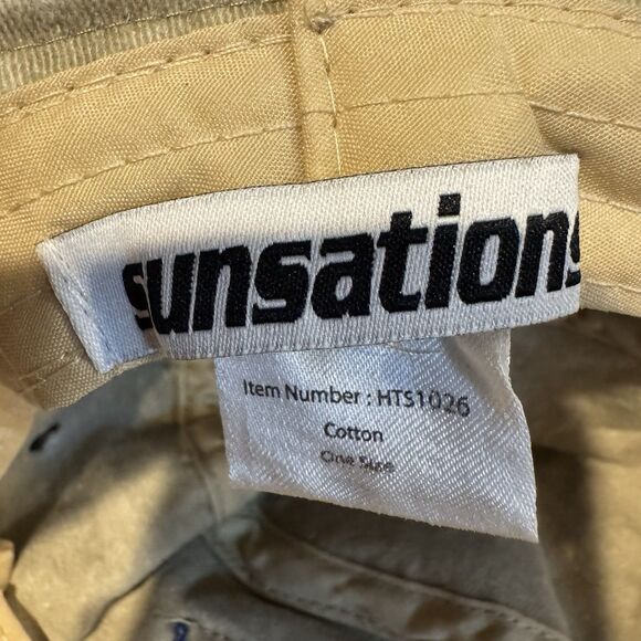 Chincoteague Island Virginia Bucket Hat EST 1908 American Flag Patch Beige Tan - Picture 6 of 8